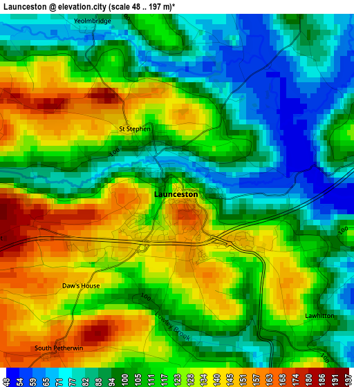 Launceston elevation map