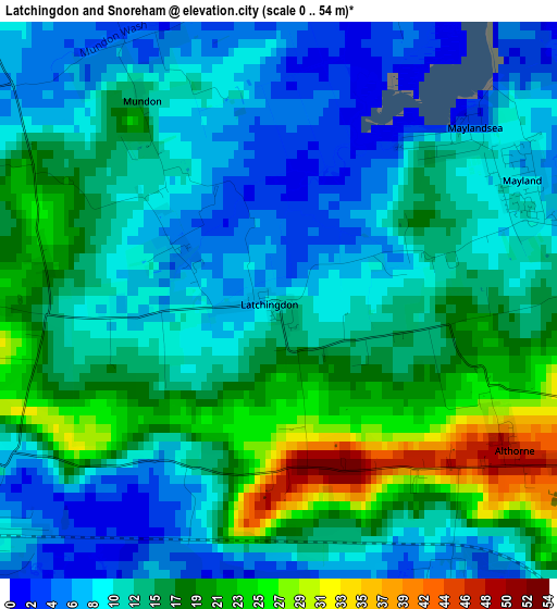 Latchingdon and Snoreham elevation map