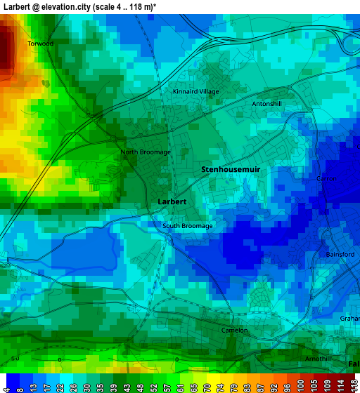 Larbert elevation map