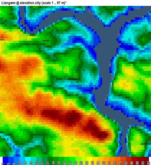 Llangwm elevation map