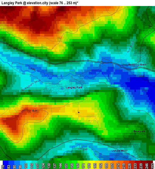 Langley Park elevation map