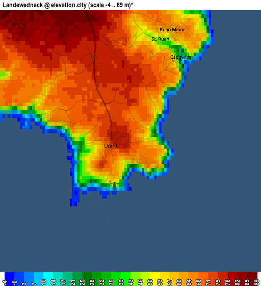 Landewednack elevation map