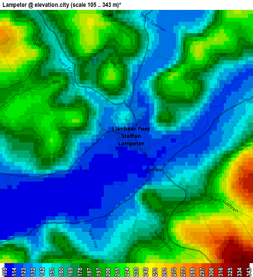 Lampeter elevation map