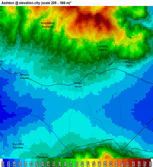 Asímion elevation map