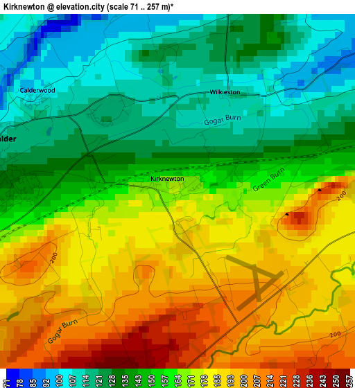 Kirknewton elevation map