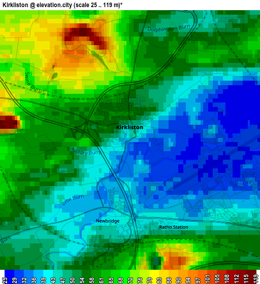 Kirkliston elevation map