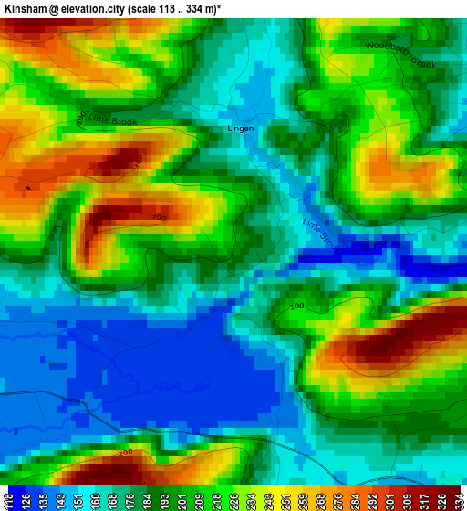 Kinsham elevation map