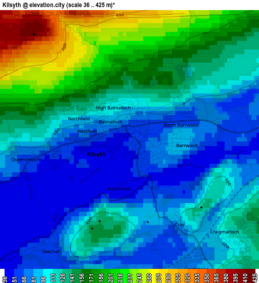 Kilsyth elevation map