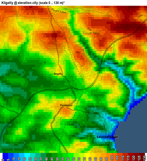 Kilgetty elevation map