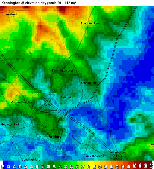 Kennington elevation map