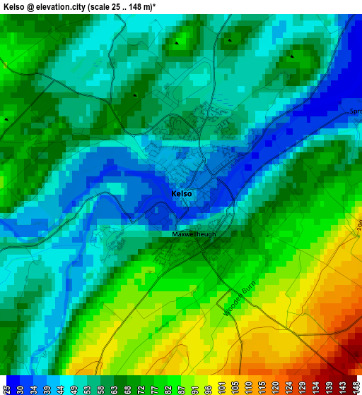 Kelso elevation map