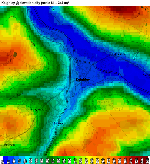 Keighley elevation map