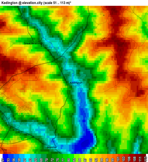 Kedington elevation map