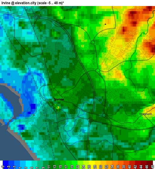 Irvine elevation map