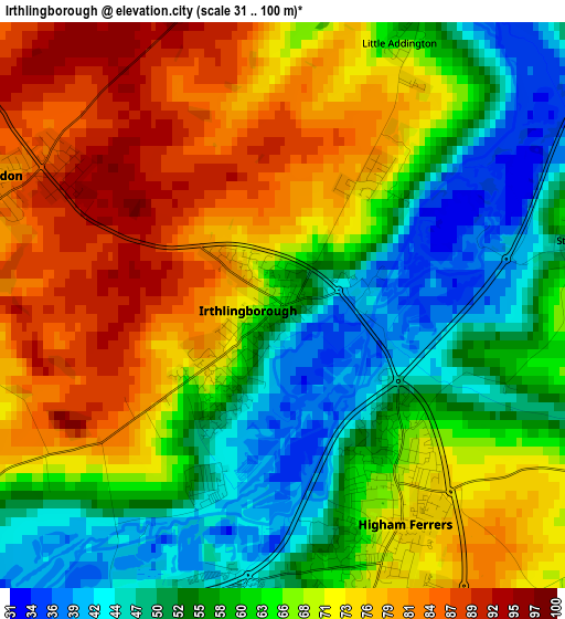 Irthlingborough elevation map