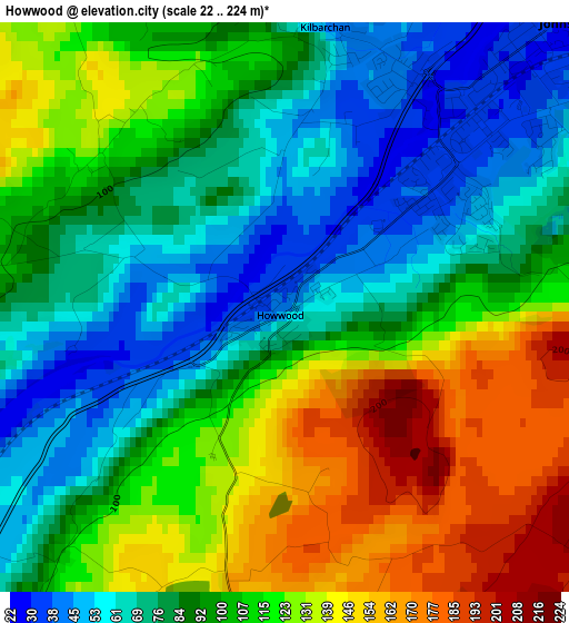 Howwood elevation map