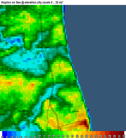 Hopton on Sea elevation map