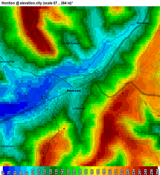 Honiton elevation map