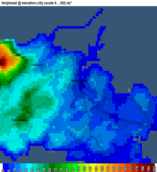 Holyhead elevation map