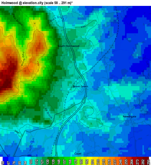 Holmwood elevation map
