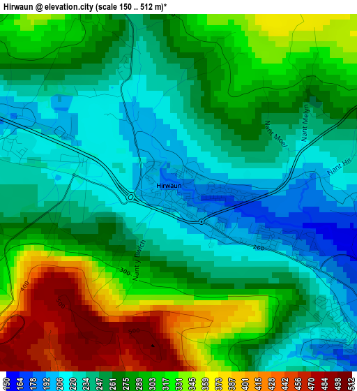 Hirwaun elevation map