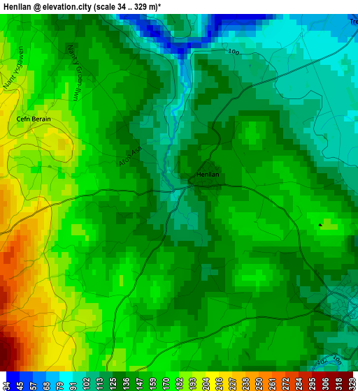 Henllan elevation map