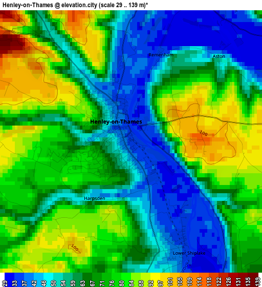 Henley-on-Thames elevation map