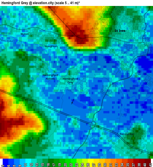 Hemingford Grey elevation map