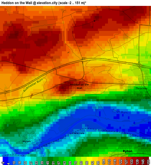 Heddon on the Wall elevation map