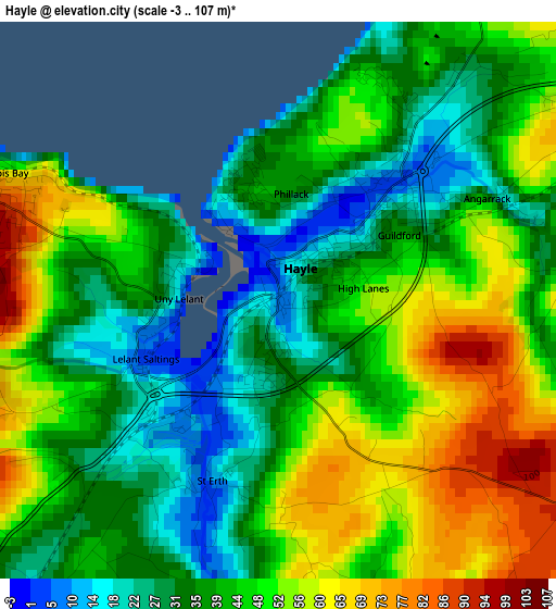 Hayle elevation map