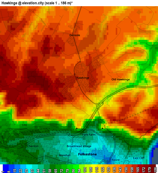 Hawkinge elevation map