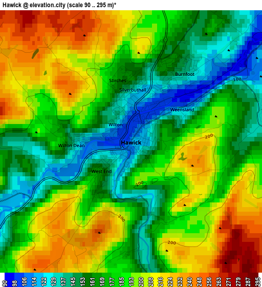 Hawick elevation map