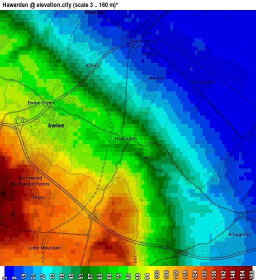 Hawarden elevation map