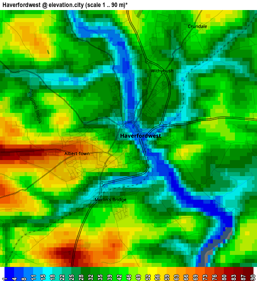 Haverfordwest elevation map