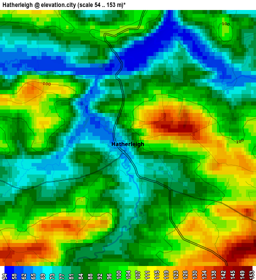 Hatherleigh elevation map