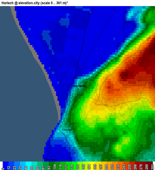 Harlech elevation map