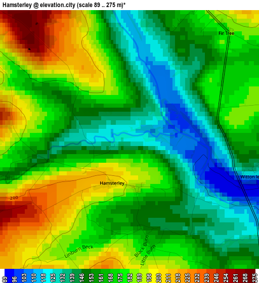 Hamsterley elevation map