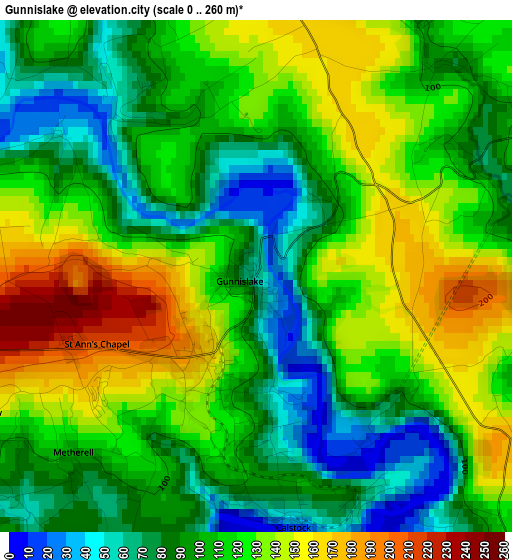 Gunnislake elevation map