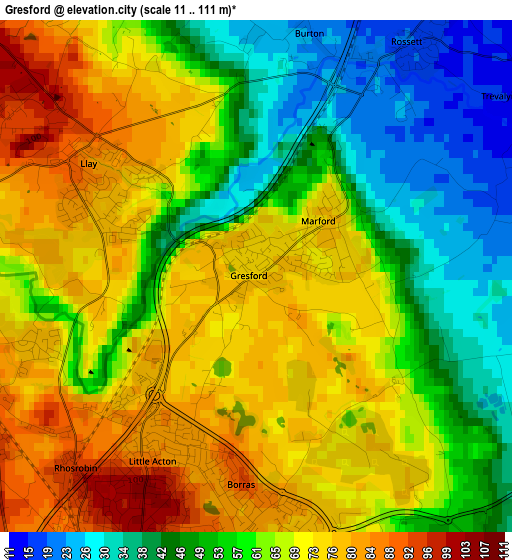 Gresford elevation map