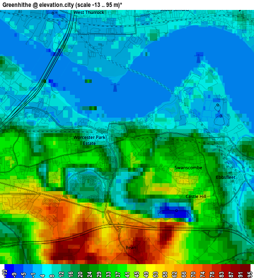 Greenhithe elevation map