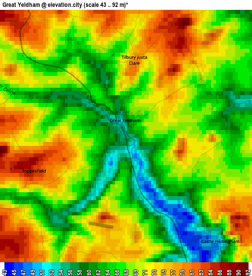 Great Yeldham elevation map