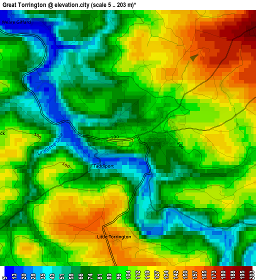 Great Torrington elevation map