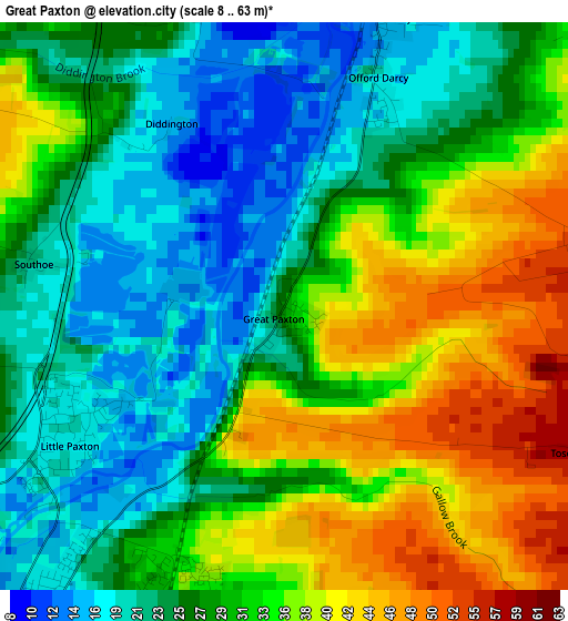 Great Paxton elevation map