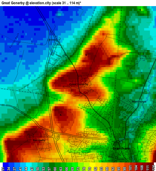 Great Gonerby elevation map