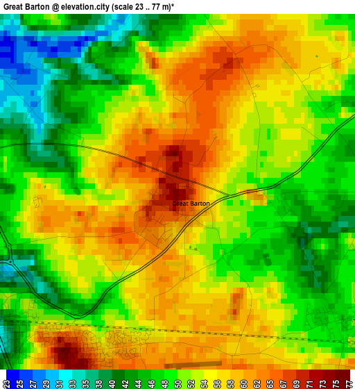 Great Barton elevation map