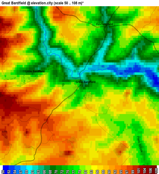 Great Bardfield elevation map