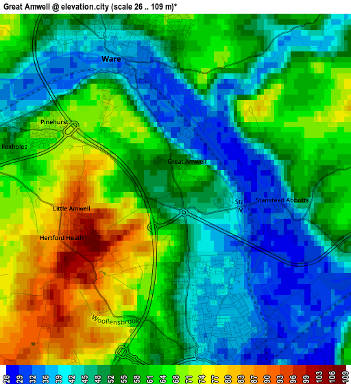 Great Amwell elevation map