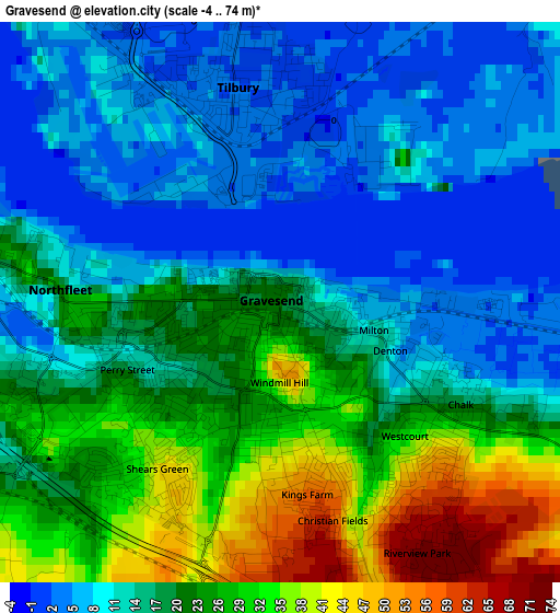 Gravesend elevation map