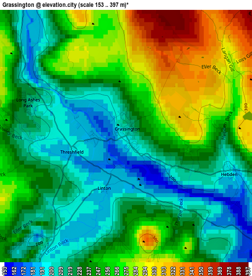 Grassington elevation map