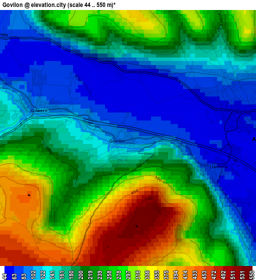 Govilon elevation map